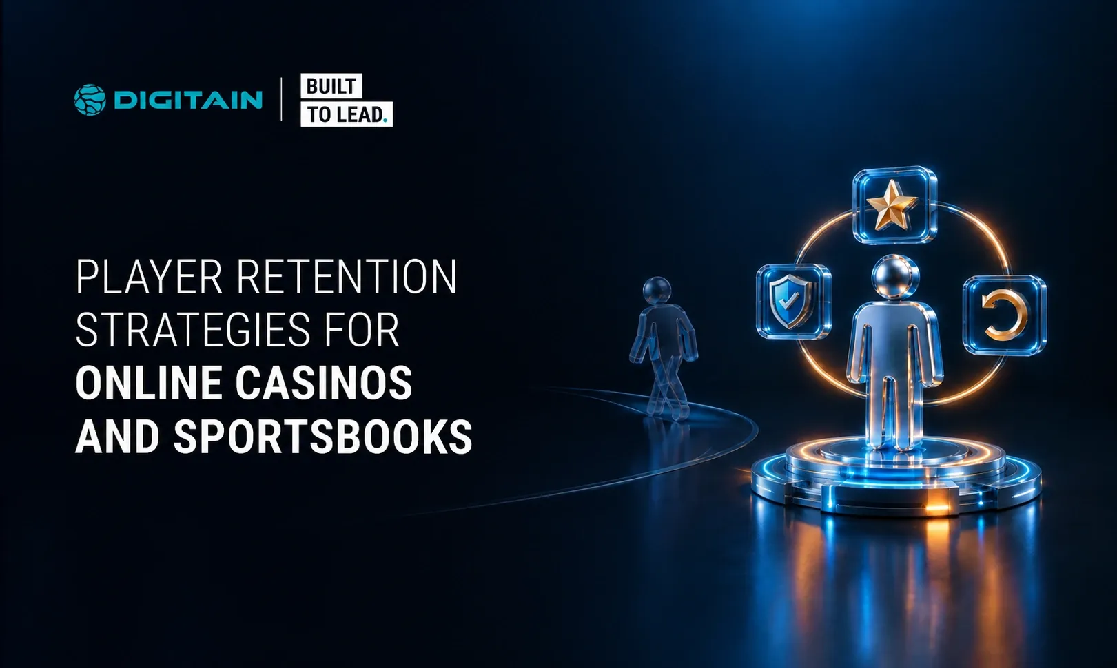 Digitain logo with glowing figures representing player retention strategies for online casinos and sportsbooks.