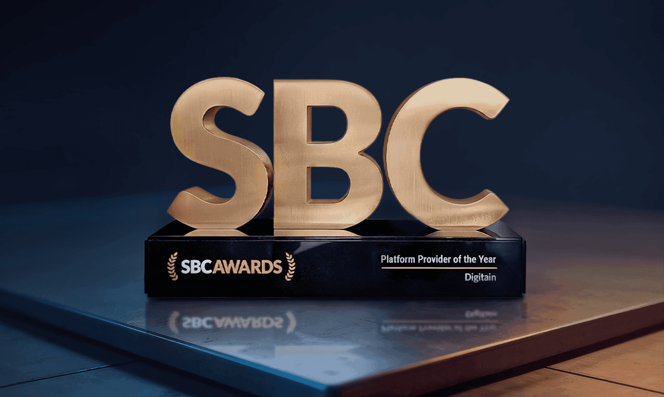 Gold SBC award trophy for Platform Provider of the Year on a reflective surface.