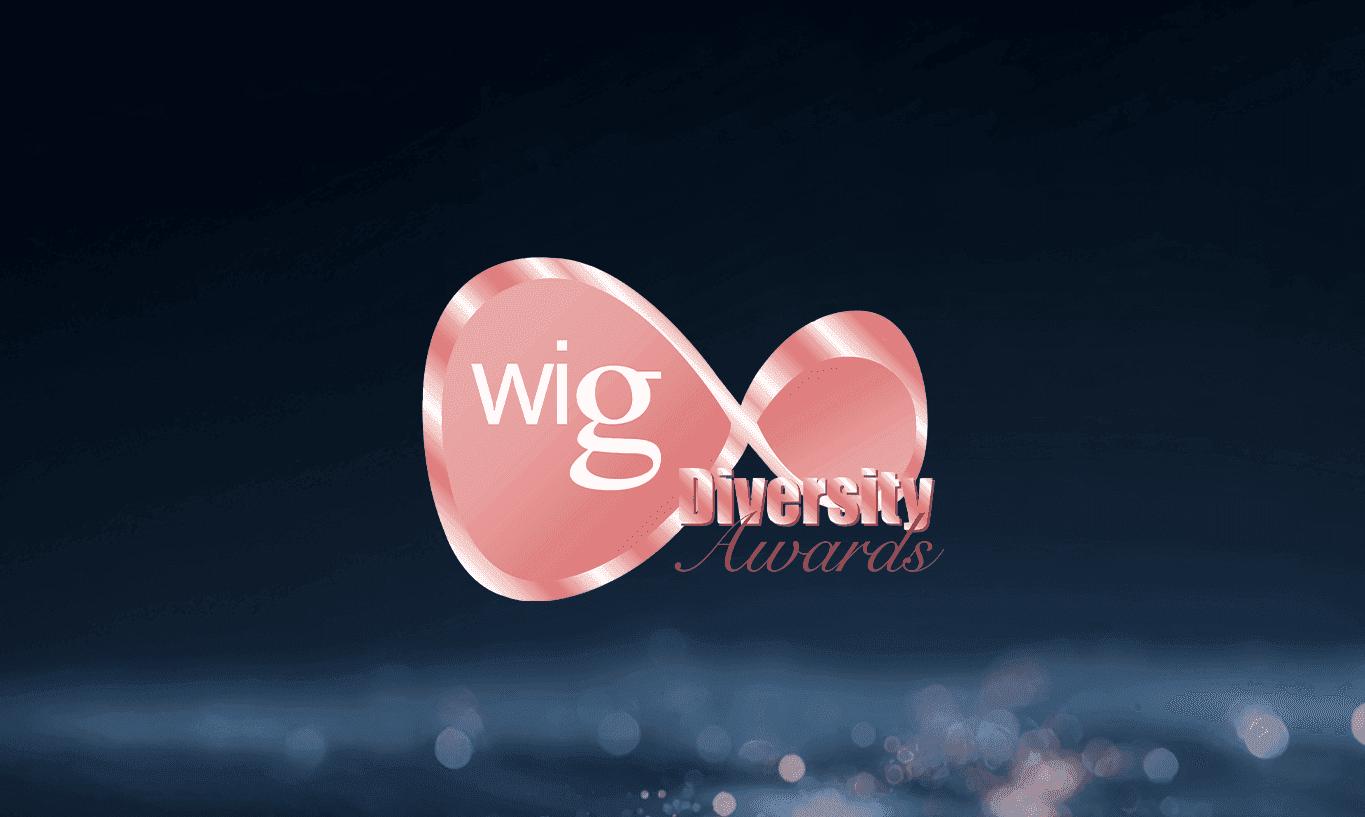 Logo for wig Diversity Awards featuring a stylized pink infinity symbol with white text.