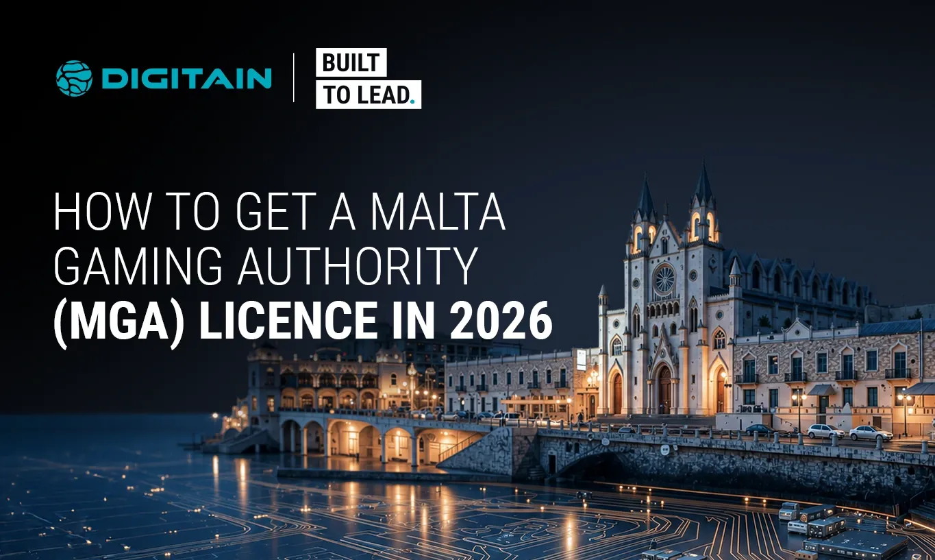 Malta cityscape at night with "How to get a Malta Gaming Authority (MGA) Licence in 2026".