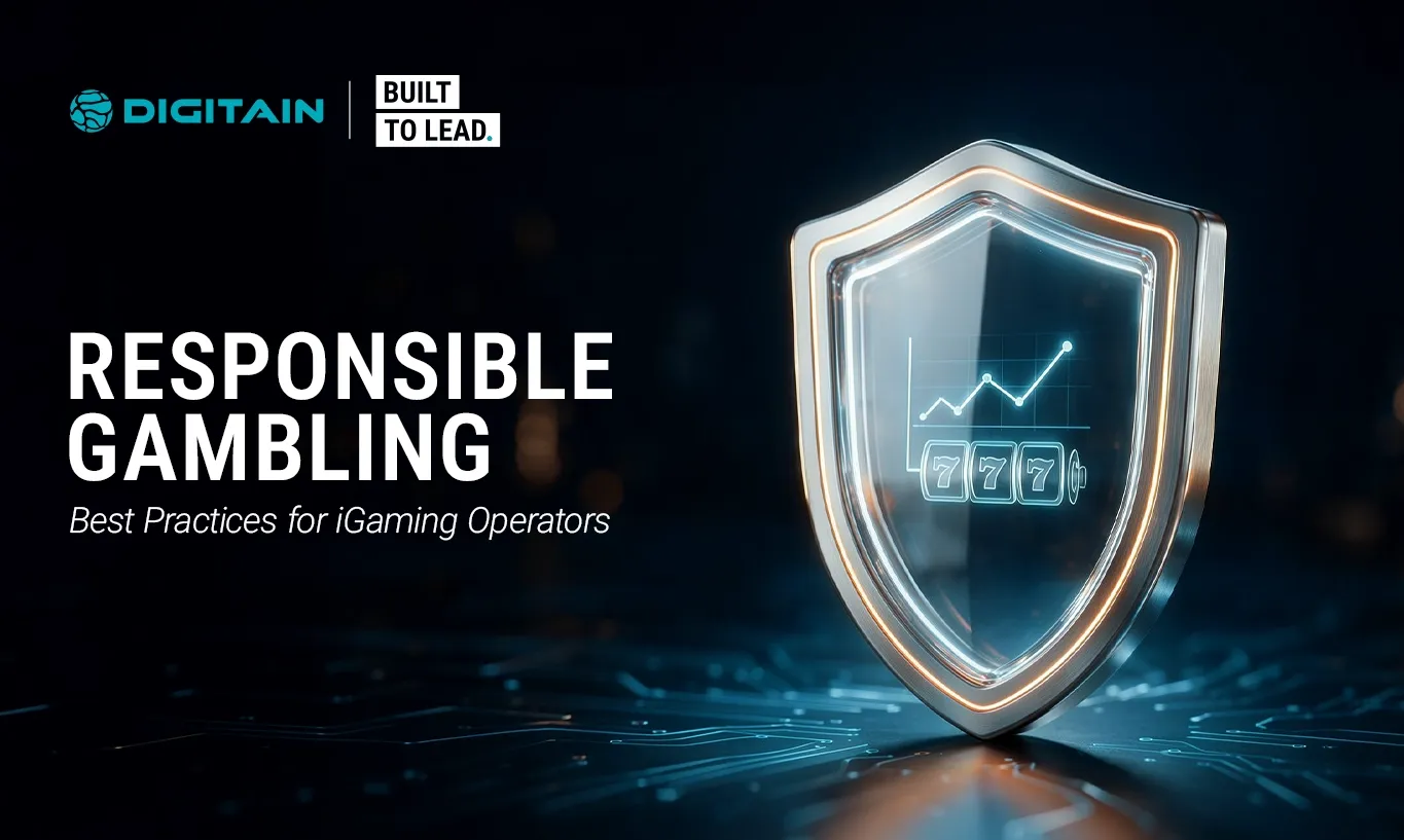 Glowing shield icon symbolizes responsible gambling for iGaming operators with a rising graph.