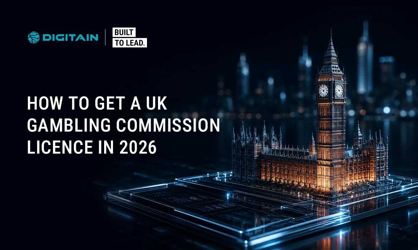 Futuristic Big Ben on a digital platform with text about UK gambling license 2026.